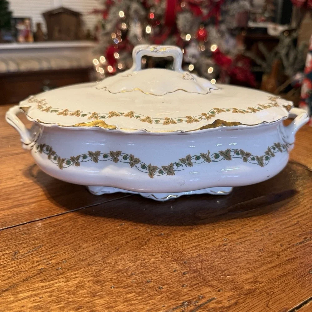 Vintage J&G Meakin Hanley England Covered Serving Dish With Gold Gilt & Floral D